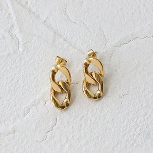 18k Gold Plated Link Chain Drop Stud Earrings Stainless Steel PVD